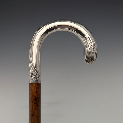 1900年頃 アンティーク 紳士用 800シルバー曲がりハンドル ステッキ 杖 90cm